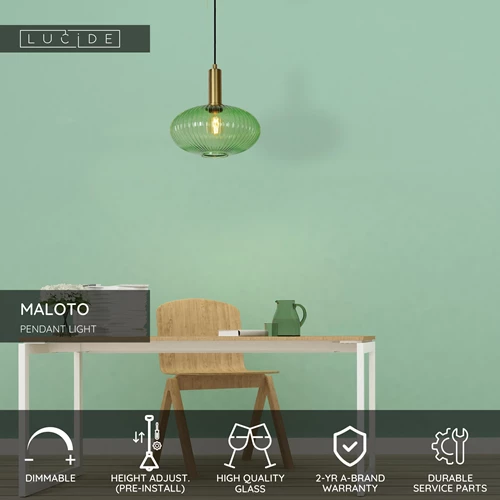 Lucide MALOTO - Pendant light - Ø 30 cm - 1xE27 - Green - USP